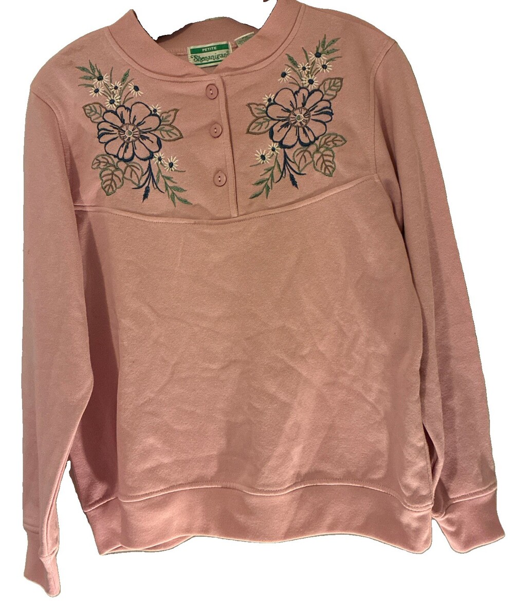 Shenanigans Cardigan Sweater Fits Women's M Floral Embroidered Double Collar